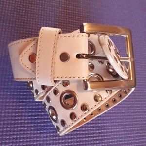 White Leather "Italian Style" Studded Belt